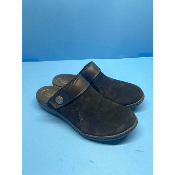 Clarks Collection Black Suede Leather Clogs Mule Slides Cork Comfort Womens 9 - Picture 8 of 13